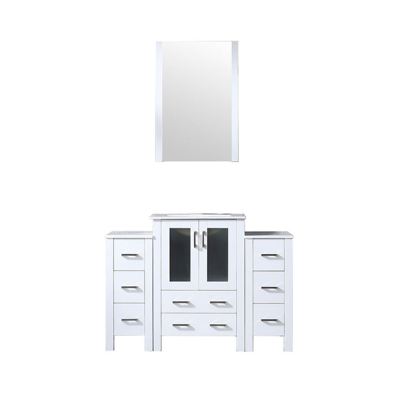 Lexora Volez 48" W x 18.25" D Bath Vanity with Side Cabinets White Ceramic Top and 22" Mirror