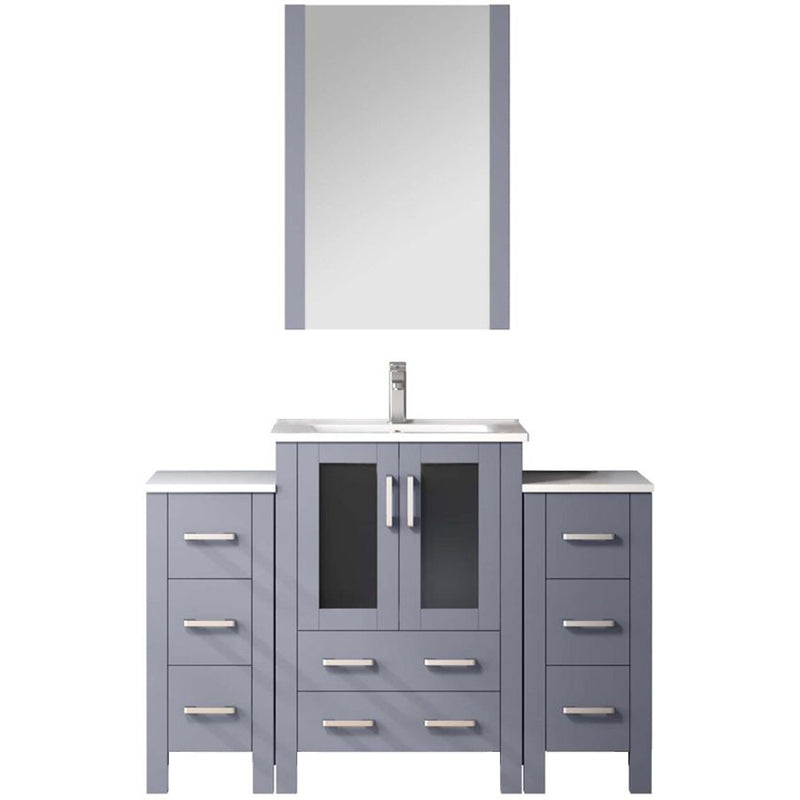 Lexora Volez 48" W x 18.25" D Bath Vanity with Side Cabinets with Faucet Set and White Ceramic Top 22" Mirror