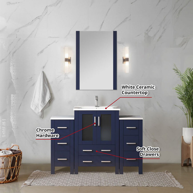 Lexora Volez 48" W x 18.25" D Bath Vanity with Side Cabinets with Faucet Set and White Ceramic Top 22" Mirror