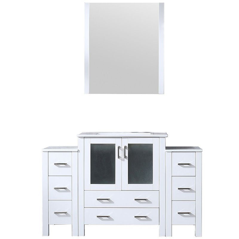 Lexora Volez 54" W x 18.25" D Bath Vanity with Side Cabinets White Ceramic Top and 28" Mirror