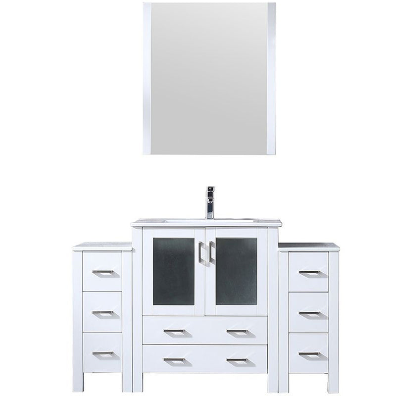 Lexora Volez 54" W x 18.25" D Bath Vanity with Side Cabinets with Faucet Set and White Ceramic Top 28" Mirror