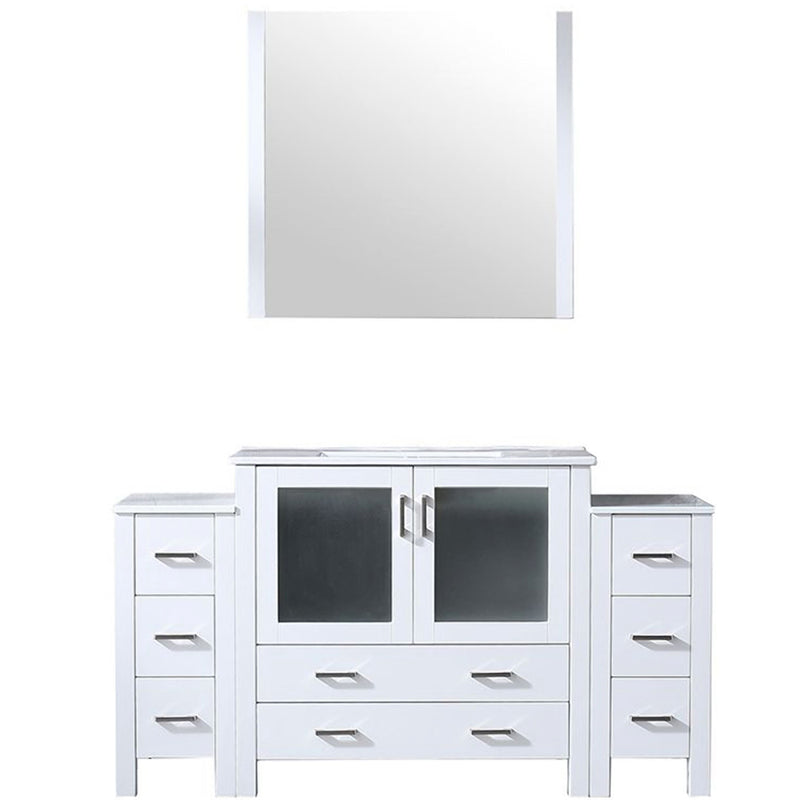 Lexora Volez 60" W x 18.25" D Bath Vanity for Side Cabinets with White Ceramic Top and 34" Mirror