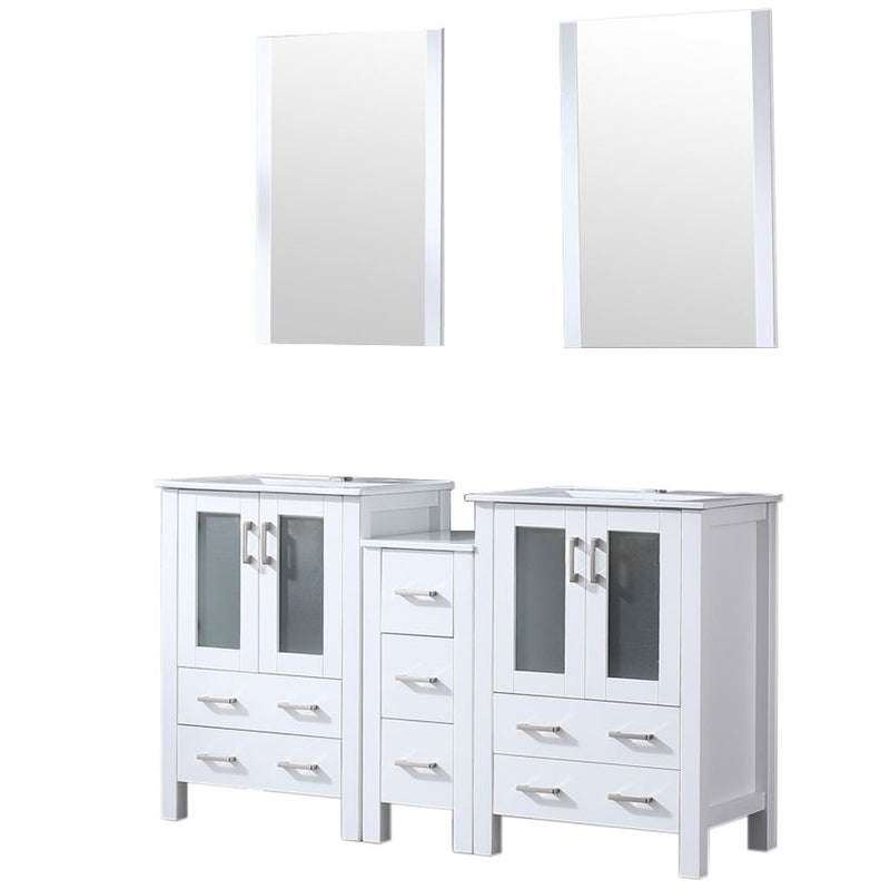 Lexora Volez 60" W x 18.25" D Bath Vanity Side Cabinets with Faucet Set and White Ceramic Top 34" Mirror