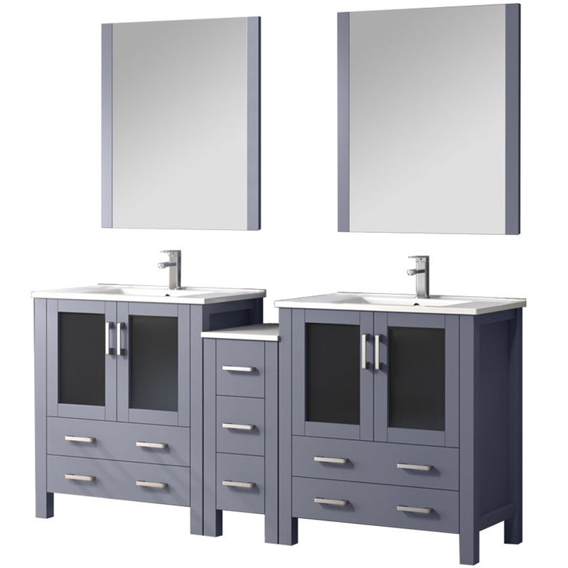 Lexora Volez 72" W Double Bath Vanity with Side Cabinets with Faucet Set and White Ceramic Top 28" Mirrors