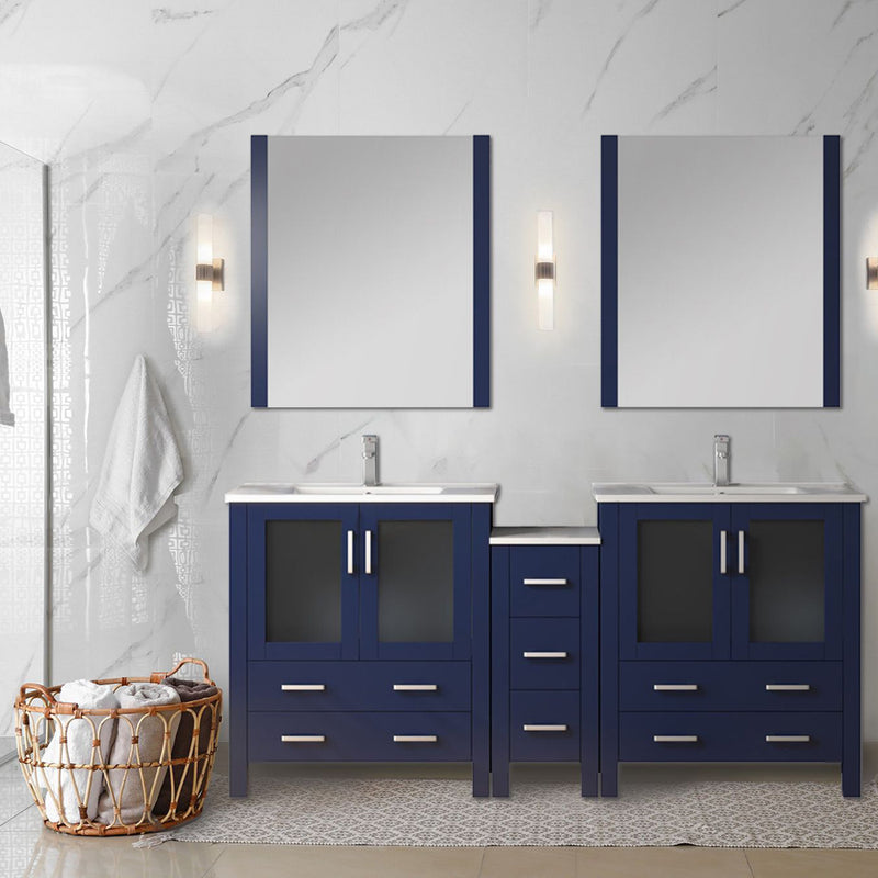 Lexora Volez 72" W Double Bath Vanity with Side Cabinets with Faucet Set and White Ceramic Top 28" Mirrors