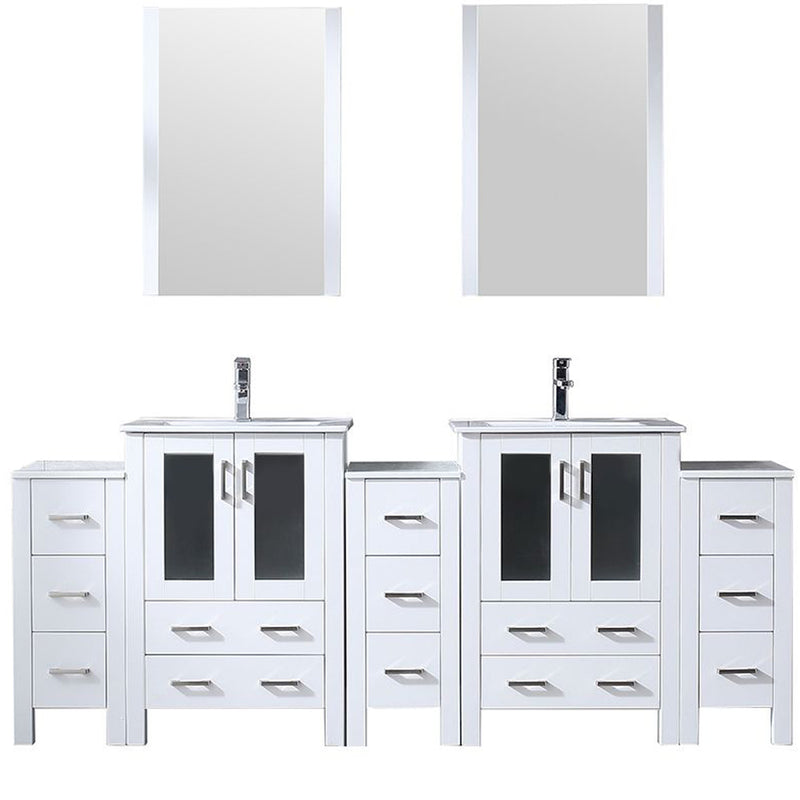 Lexora Volez 84" W Double Bath Vanity with Side Cabinets with Faucet Set and White Ceramic Top 22" Mirrors