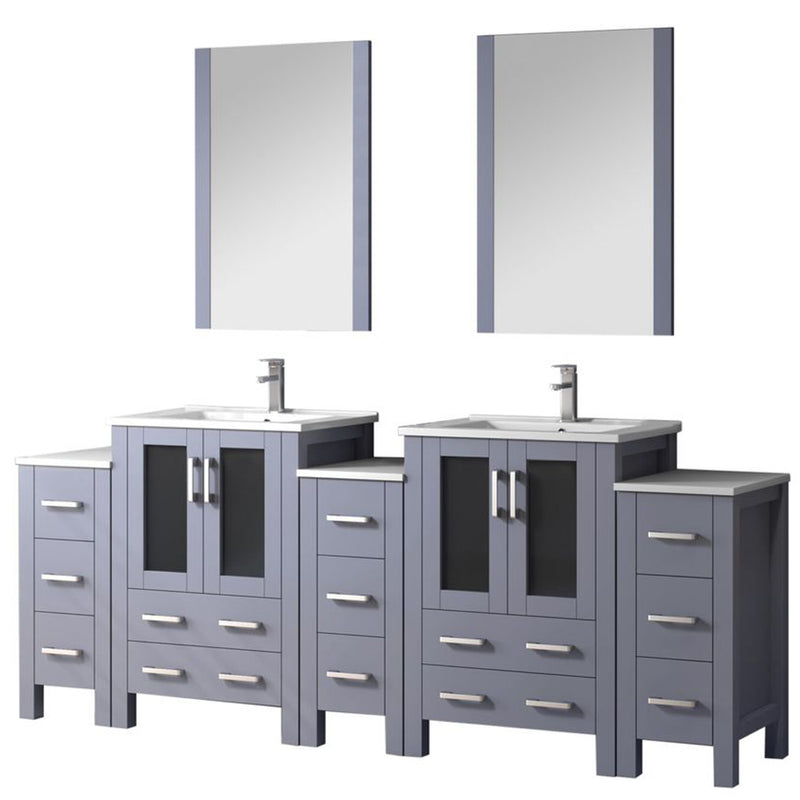 Lexora Volez 84" W Double Bath Vanity with Side Cabinets with Faucet Set and White Ceramic Top 22" Mirrors