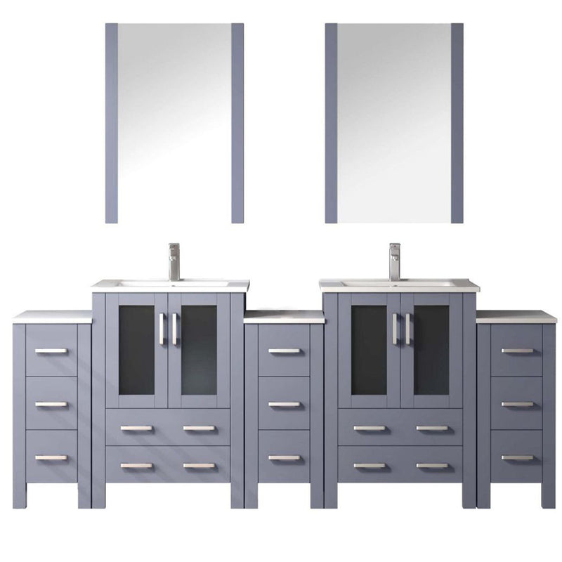 Lexora Volez 84" W Double Bath Vanity with Side Cabinets with Faucet Set and White Ceramic Top 22" Mirrors