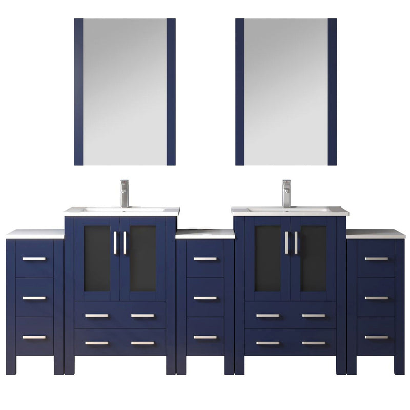 Lexora Volez 84" W Double Bath Vanity with Side Cabinets with Faucet Set and White Ceramic Top 22" Mirrors