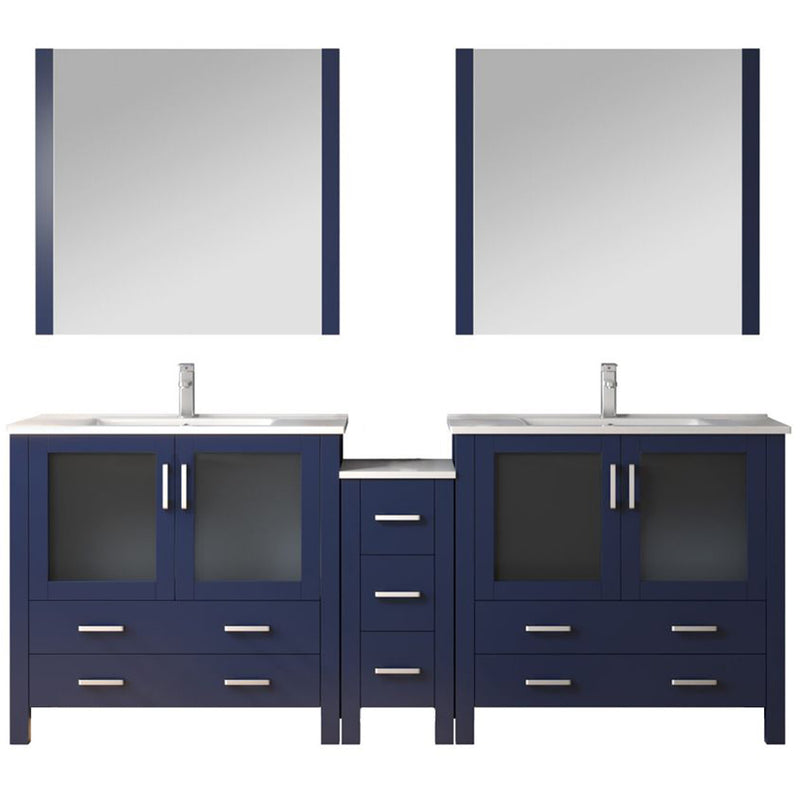 Lexora Volez 84" W Double Bath Vanity with Side Cabinet with Faucet Set and White Ceramic Top 34" Mirrors