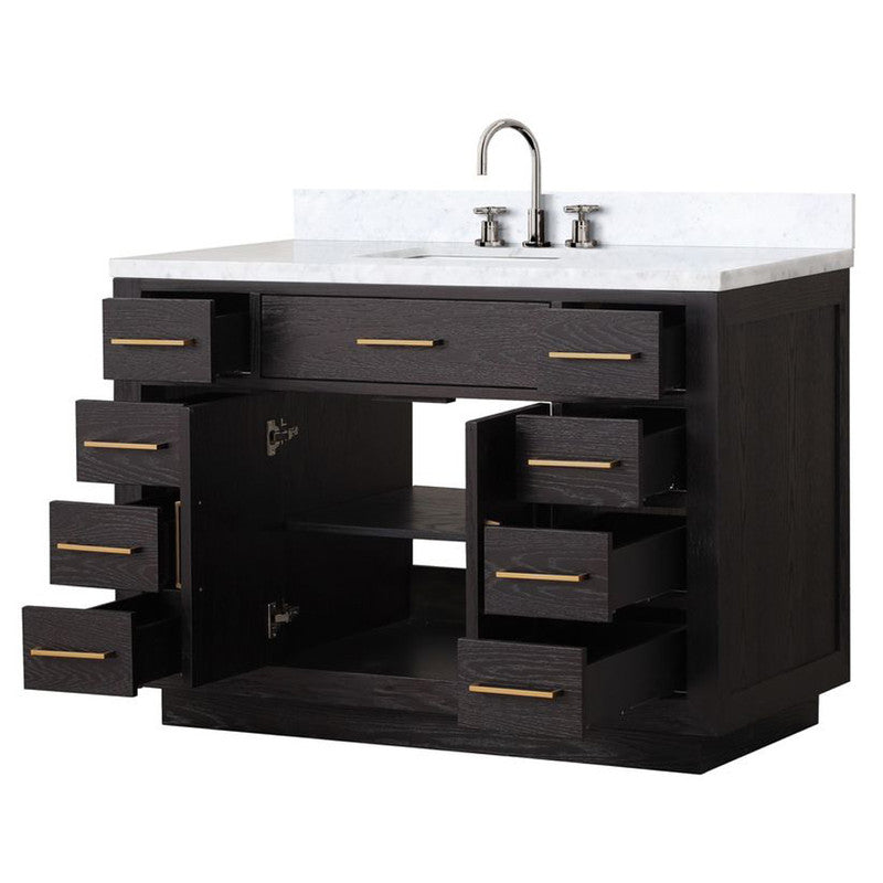 Lexora Abbey 48 in W x 22 in D Single Bath Vanity, Carrara Marble Top, and Faucet Set