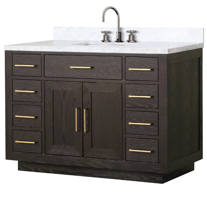 Lexora Abbey 48 in W x 22 in D Single Bath Vanity, Carrara Marble Top, and Faucet Set