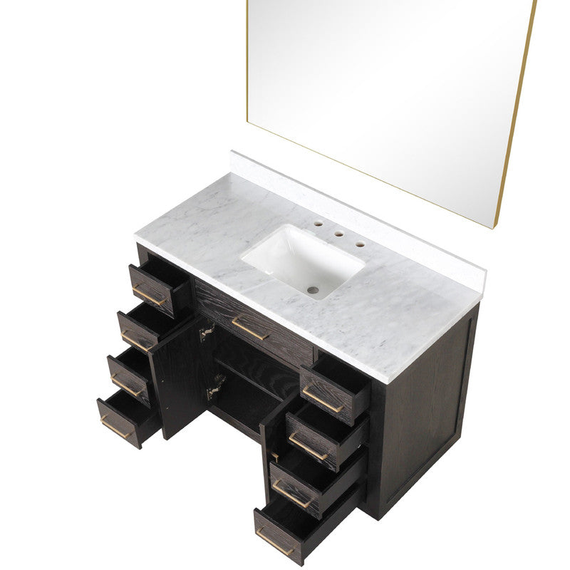 Lexora Abbey 48 in W x 22 in D Single Bath Vanity, Carrara Marble Top, and 46 in Mirror