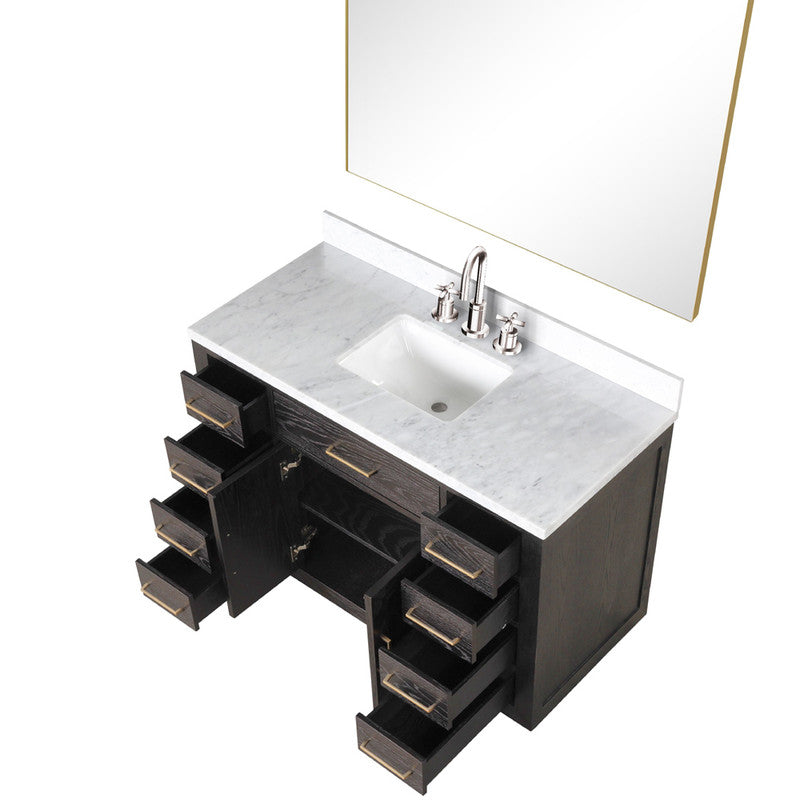 Lexora Abbey 48 in W x 22 in D Single Bath Vanity, Carrara Marble Top, Faucet Set