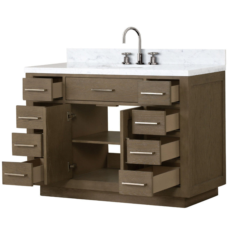 Lexora Abbey 48 in W x 22 in D Single Bath Vanity, Carrara Marble Top, and Faucet Set