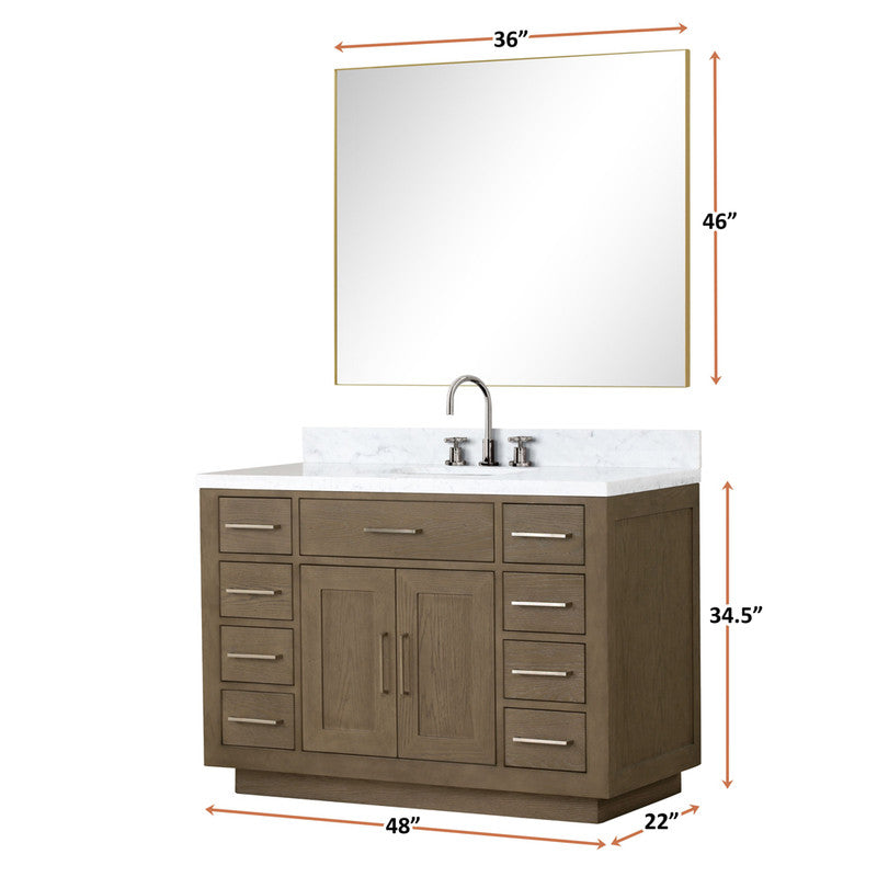 Lexora Abbey 48 in W x 22 in D Single Bath Vanity, Carrara Marble Top, and Faucet Set