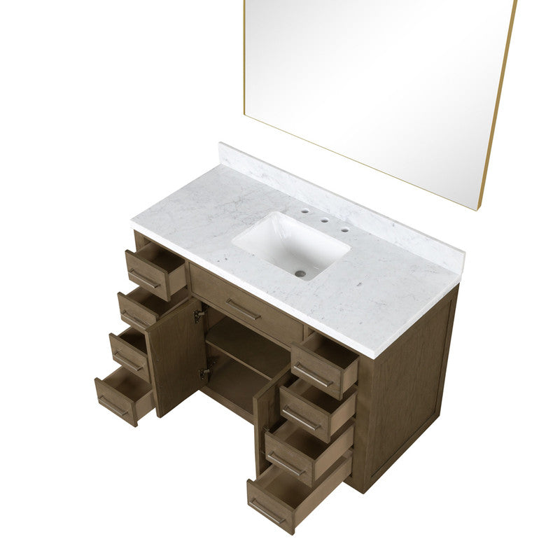 Lexora Abbey 48 in W x 22 in D Single Bath Vanity, Carrara Marble Top, and 46 in Mirror