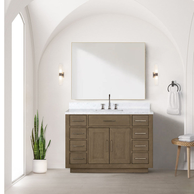 Lexora Abbey 48 in W x 22 in D Single Bath Vanity, Carrara Marble Top, and 46 in Mirror