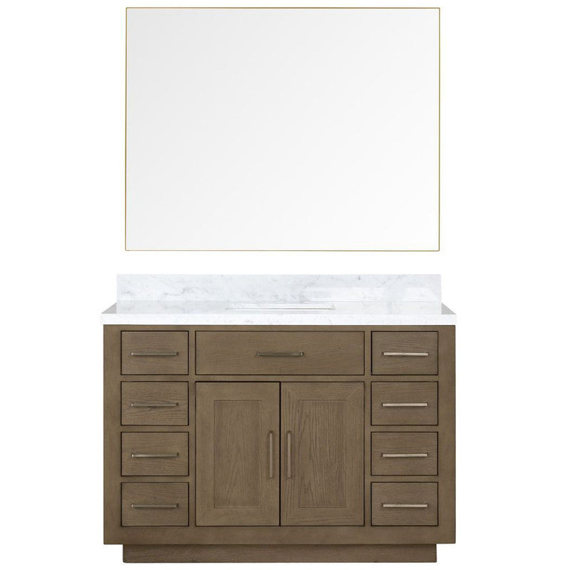 Lexora Abbey 48 in W x 22 in D Single Bath Vanity, Carrara Marble Top, and 46 in Mirror