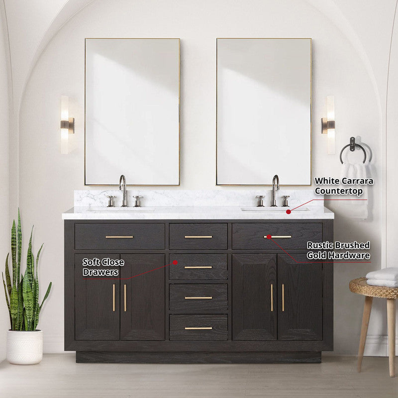 Lexora Abbey 60 in W x 22 in D Double Bath Vanity and Carrara Marble Top