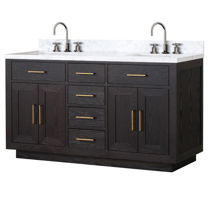 Lexora Abbey 60 in W x 22 in D Double Bath Vanity, Carrara Marble Top, and Faucet Set