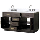 Lexora Abbey 60 in W x 22 in D Double Bath Vanity, Carrara Marble Top, and Faucet Set