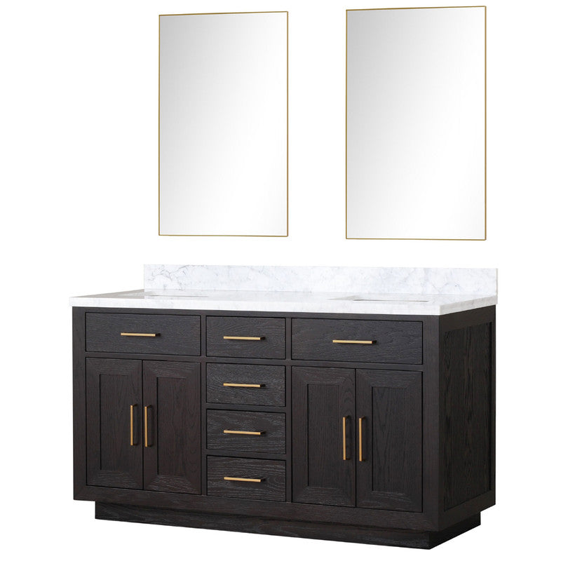 Lexora Abbey 60 in W x 22 in D Double Bath Vanity, Carrara Marble Top, and 28 in Mirrors