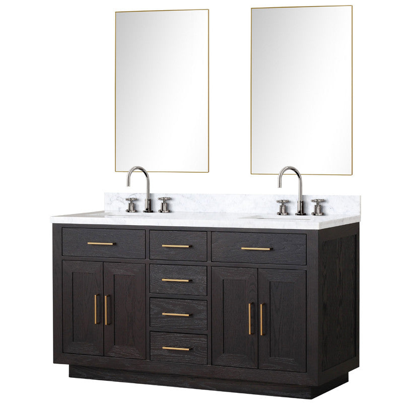 Lexora Abbey 60 in W x 22 in D Double Bath Vanity, Carrara Marble Top, Faucet Set, and 28 in Mirrors