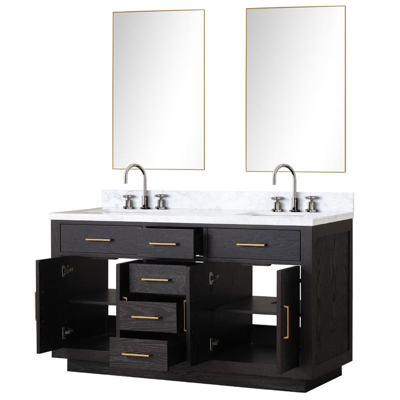 Lexora Abbey 60 in W x 22 in D Double Bath Vanity, Carrara Marble Top, Faucet Set, and 28 in Mirrors