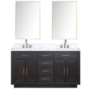 Lexora Abbey 60 in W x 22 in D Double Bath Vanity, Carrara Marble Top, Faucet Set, and 28 in Mirrors