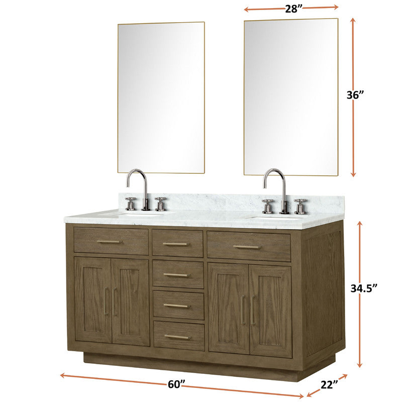 Lexora Abbey 60 in W x 22 in D Double Bath Vanity and Carrara Marble Top