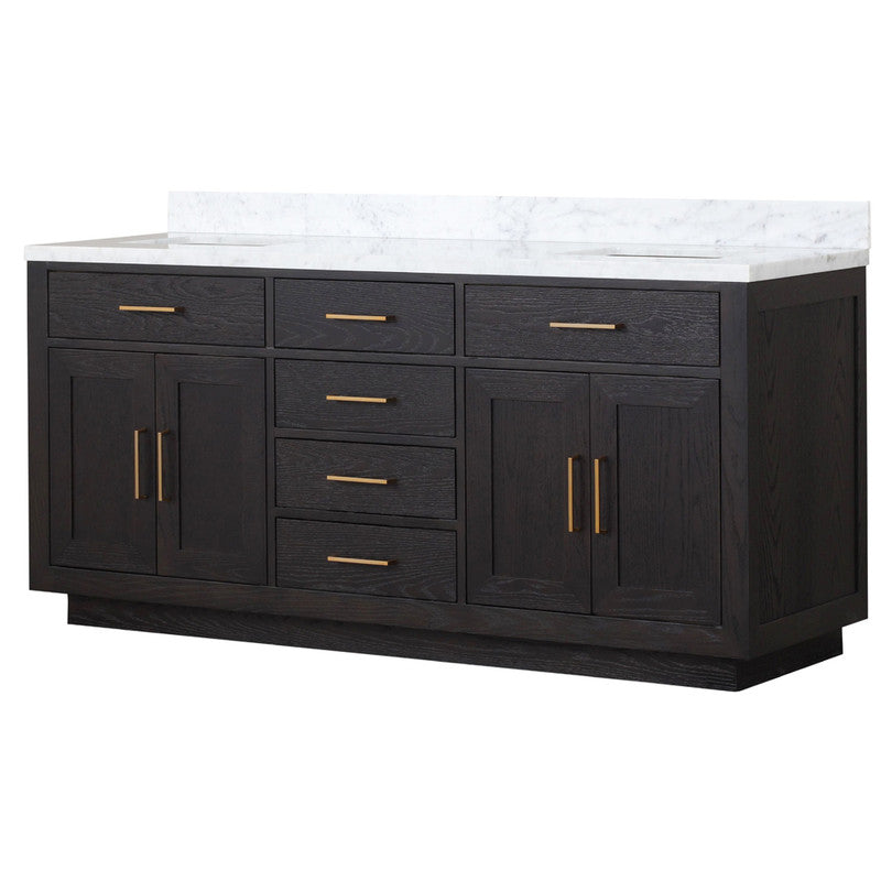 Lexora Abbey 72 in W x 22 in D Black Oak Double Bath Vanity and Carrara Marble Top