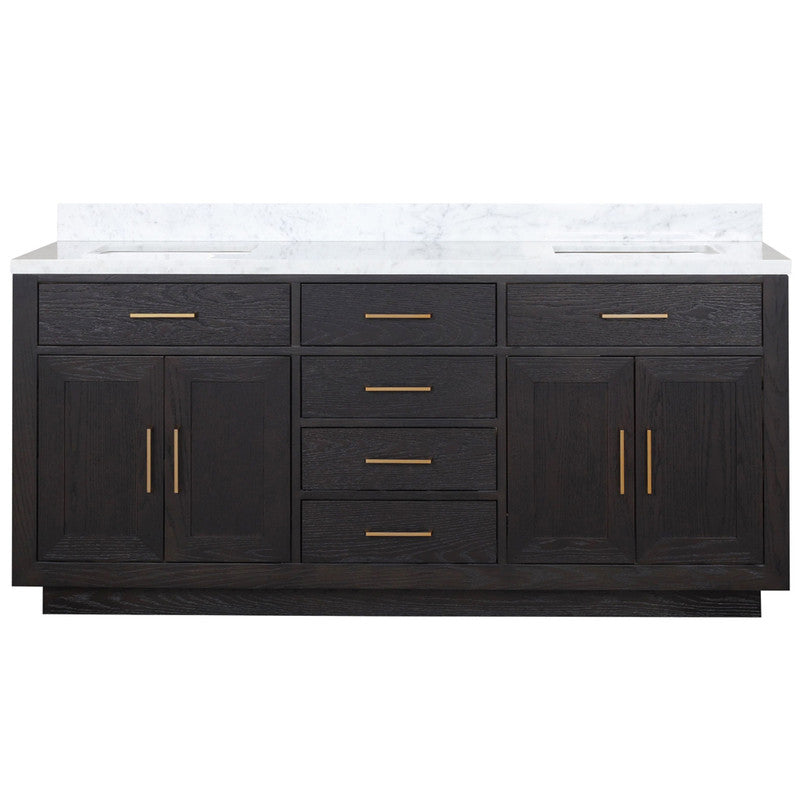 Lexora Abbey 72 in W x 22 in D Black Oak Double Bath Vanity and Carrara Marble Top