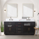 Lexora Abbey 72 in W x 22 in D Black Oak Double Bath Vanity, Carrara Marble Top, and Faucet Set