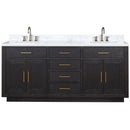 Lexora Abbey 72 in W x 22 in D Black Oak Double Bath Vanity, Carrara Marble Top, and Faucet Set