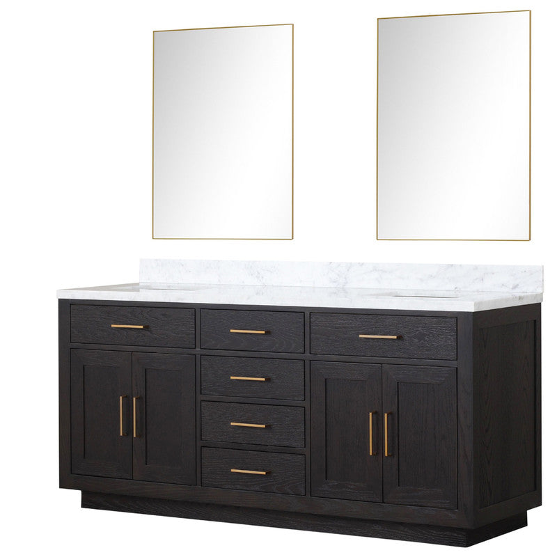 Lexora Abbey 72 in W x 22 in D Double Bath Vanity, Carrara Marble Top, and 34 in Mirrors