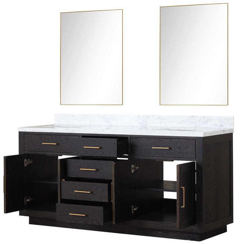 Lexora Abbey 72 in W x 22 in D Double Bath Vanity, Carrara Marble Top, and 34 in Mirrors