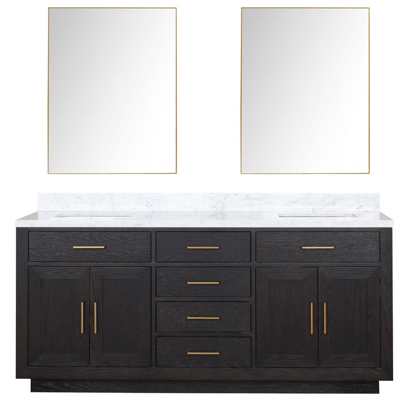 Lexora Abbey 72 in W x 22 in D Double Bath Vanity, Carrara Marble Top, and 34 in Mirrors