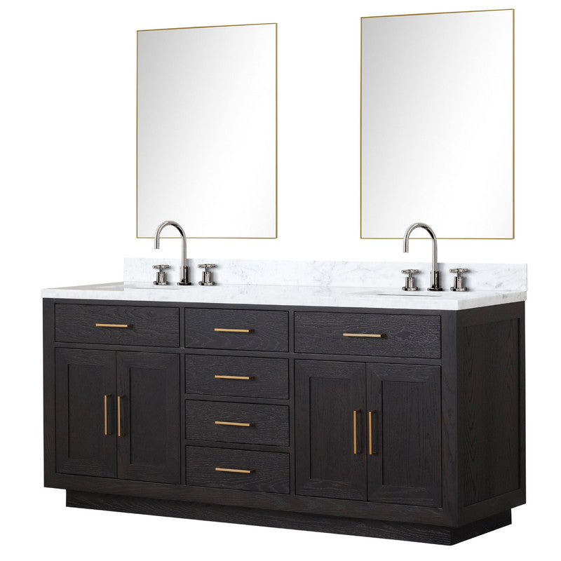 Lexora Abbey 72 in W x 22 in D Double Bath Vanity, Carrara Marble Top, Faucet Set, and 34 in Mirrors