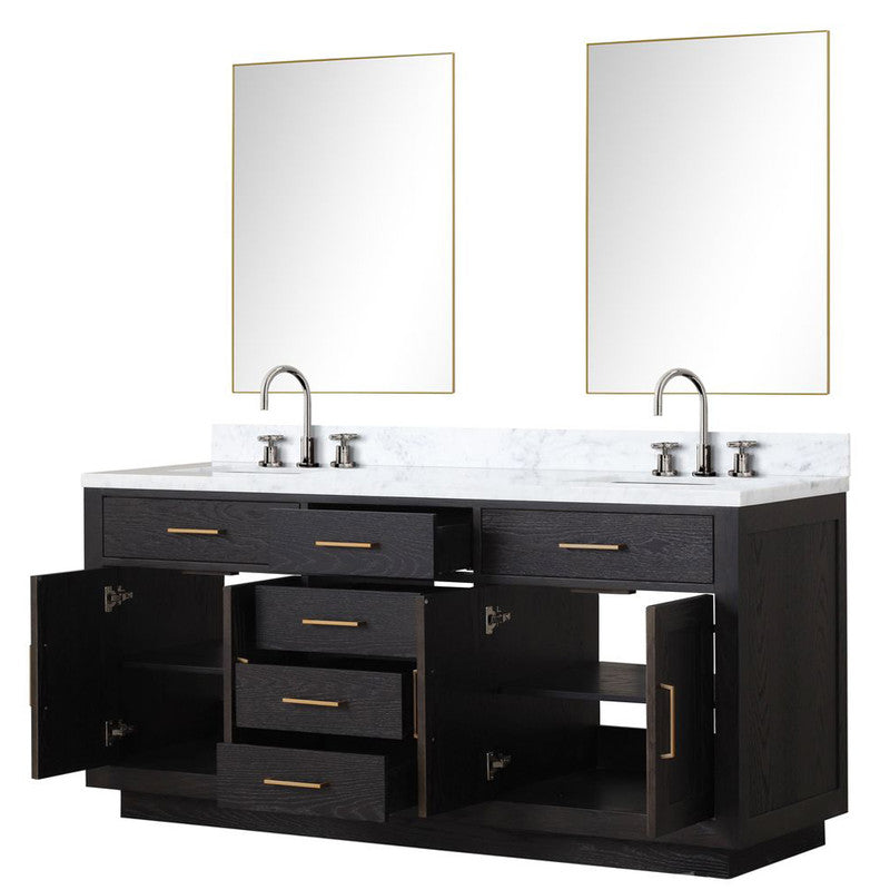 Lexora Abbey 72 in W x 22 in D Double Bath Vanity, Carrara Marble Top, Faucet Set, and 34 in Mirrors