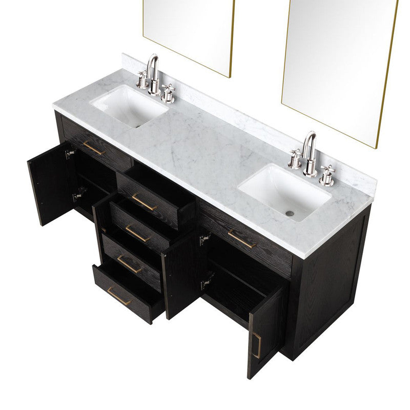 Lexora Abbey 72 in W x 22 in D Double Bath Vanity, Carrara Marble Top, Faucet Set, and 34 in Mirrors