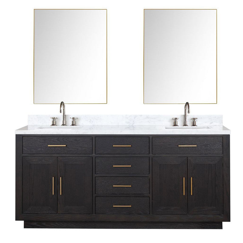 Lexora Abbey 72 in W x 22 in D Double Bath Vanity, Carrara Marble Top, Faucet Set, and 34 in Mirrors