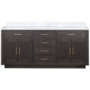 Lexora Abbey 72 in W x 22 in D Black Oak Double Bath Vanity and Carrara Marble Top