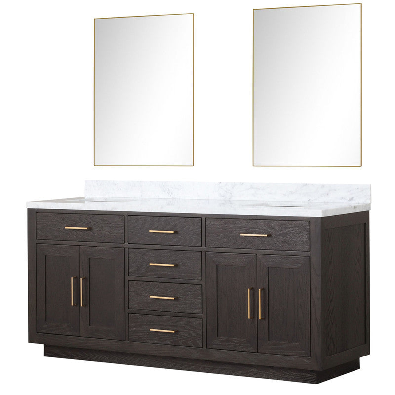 Lexora Abbey 72 in W x 22 in D Double Bath Vanity, Carrara Marble Top, and 34 in Mirrors