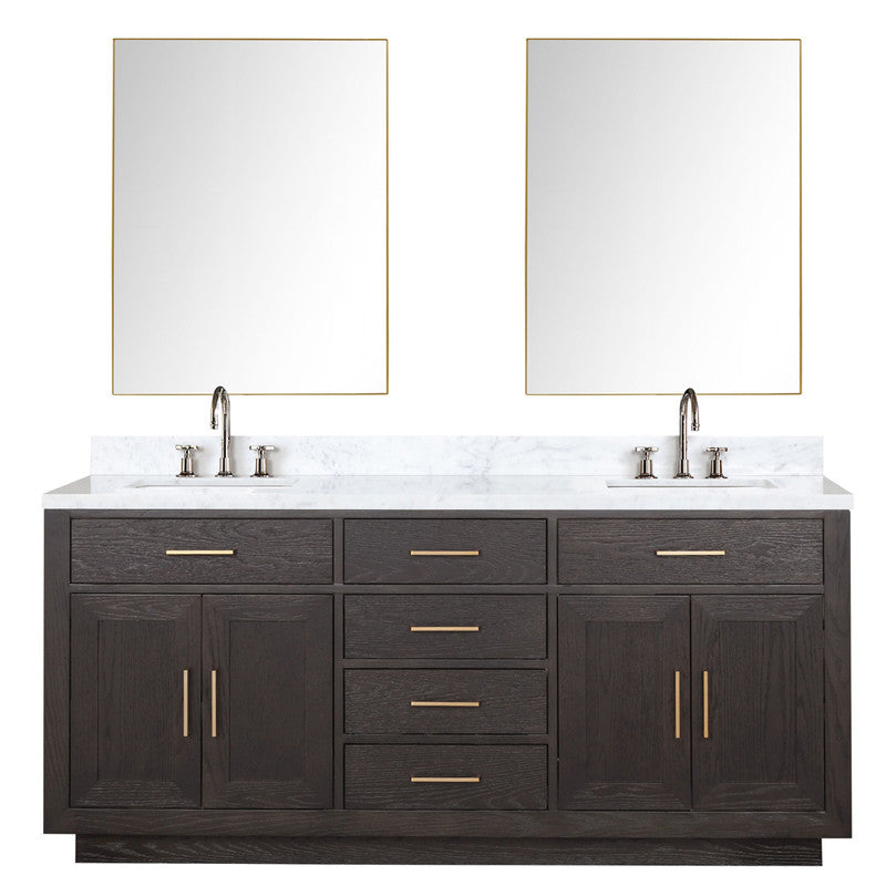 Lexora Abbey 72 in W x 22 in D Double Bath Vanity, Carrara Marble Top, Faucet Set, and 34 in Mirrors