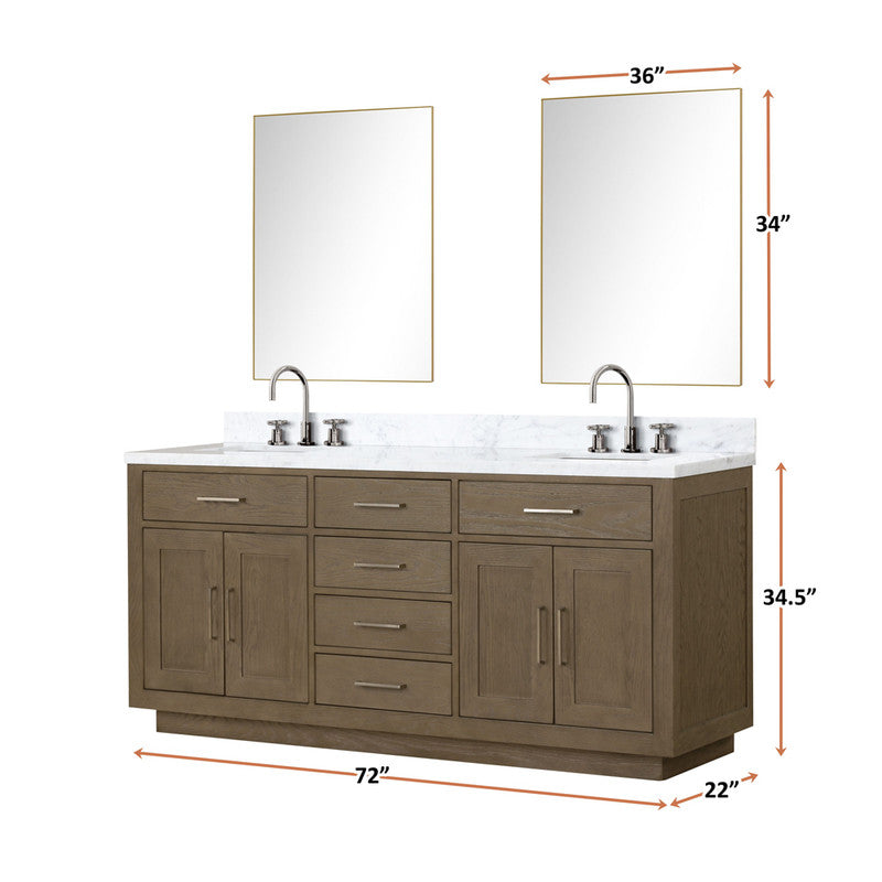 Lexora Abbey 72 in W x 22 in D Black Oak Double Bath Vanity and Carrara Marble Top