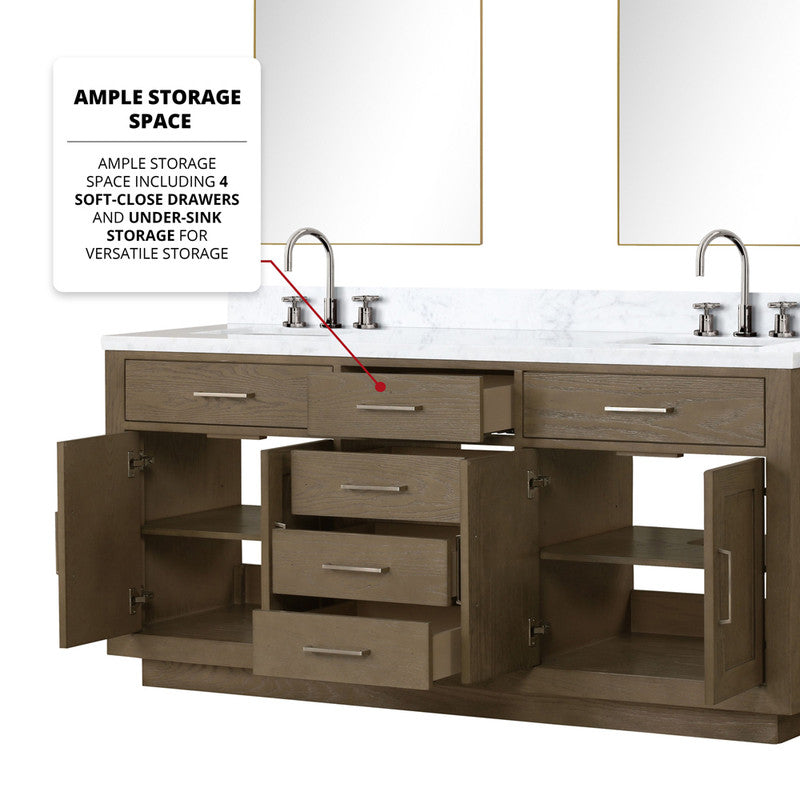 Lexora Abbey 72 in W x 22 in D Black Oak Double Bath Vanity and Carrara Marble Top