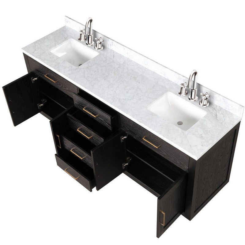 Lexora Abbey 80 in W x 22 in D Double Bath Vanity, Carrara Marble Top, and Faucet Set