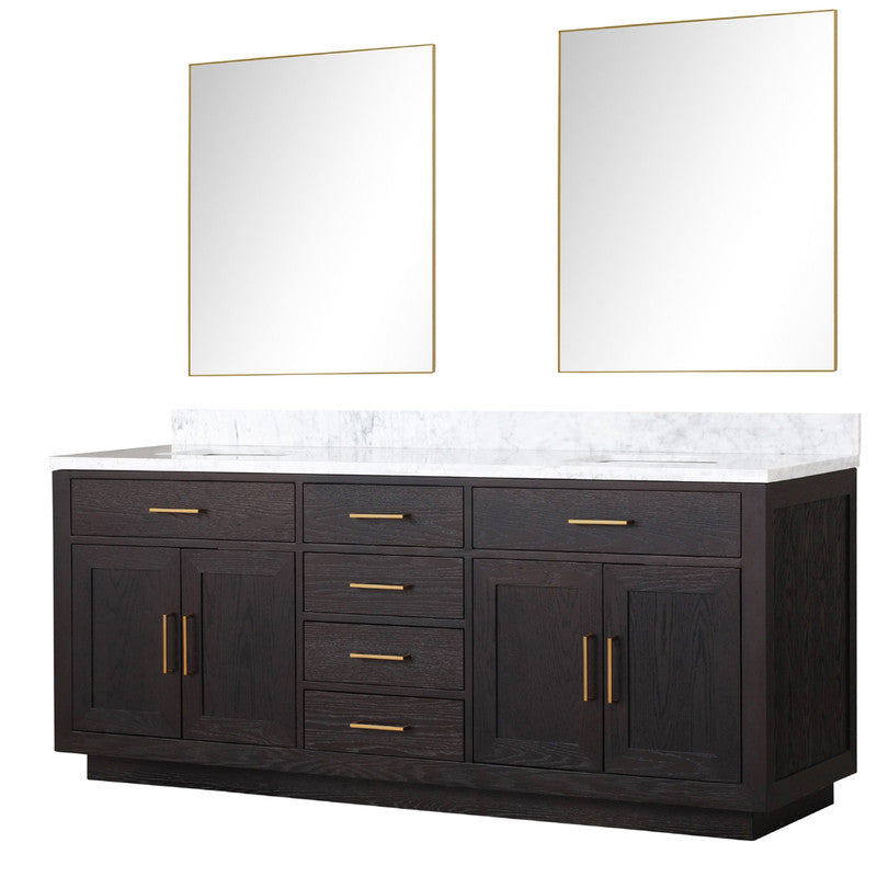 Lexora Abbey 80 in W x 22 in D Double Bath Vanity, Carrara Marble Top, and 36 in Mirrors