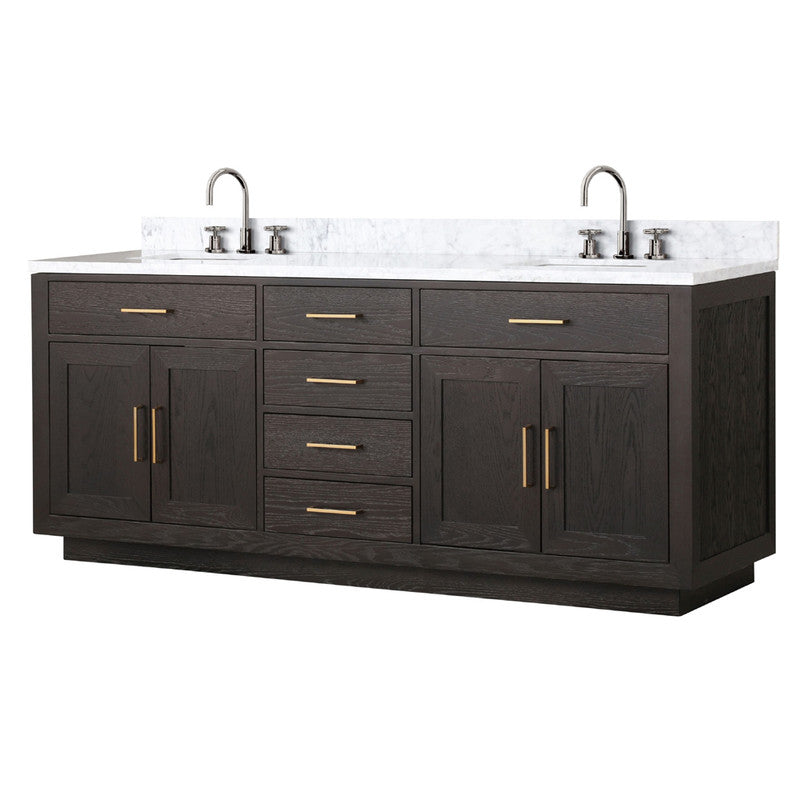 Lexora Abbey 80 in W x 22 in D Double Bath Vanity, Carrara Marble Top, and Faucet Set